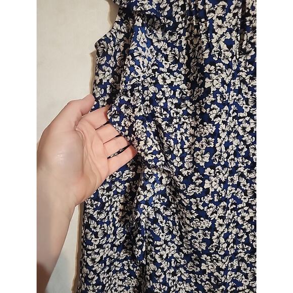 J.Crew Blouse Sleevless Ruffle V-Neck Blue Floral Pleated Front SEE MEASUREMENT - Picture 4 of 6